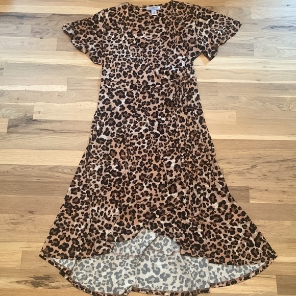 MOTHERHOOD Maternity Leopard Print High Low Flowy Nursing Wrap Dress Women’s M - Picture 2 of 15